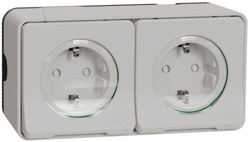 Розетка накладная с заземлением Schneider Electric Mureva Styl 2-м. крышка шторки IP55 белый фото Розетка накладная с заземлением Schneider Electric Mureva Styl 2-м. крышка шторки IP55 белый картинка